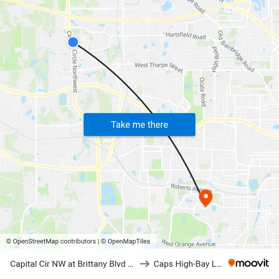 Capital Cir NW at Brittany Blvd Nb to Caps High-Bay Lab map