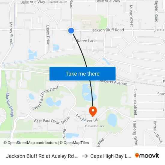 Jackson Bluff Rd at Ausley Rd Eb to Caps High-Bay Lab map