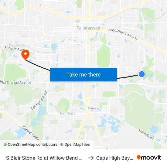 S Blair Stone Rd at Willow Bend Way Nb to Caps High-Bay Lab map