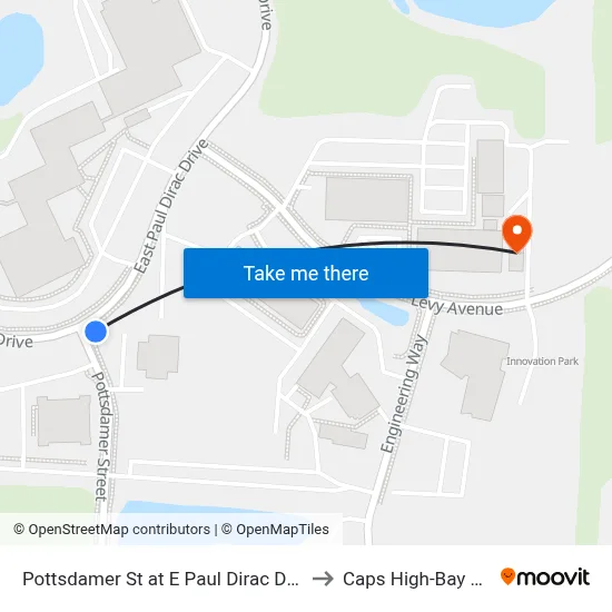 Pottsdamer St at E Paul Dirac Dr Nb to Caps High-Bay Lab map
