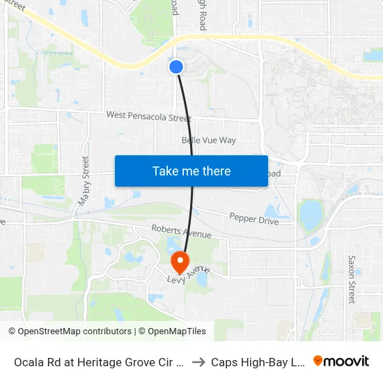 Ocala Rd at Heritage Grove Cir Nb to Caps High-Bay Lab map