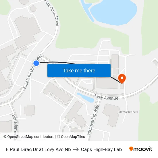 E Paul Dirac Dr at Levy Ave Nb to Caps High-Bay Lab map