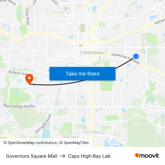 Governors Square Mall to Caps High-Bay Lab map