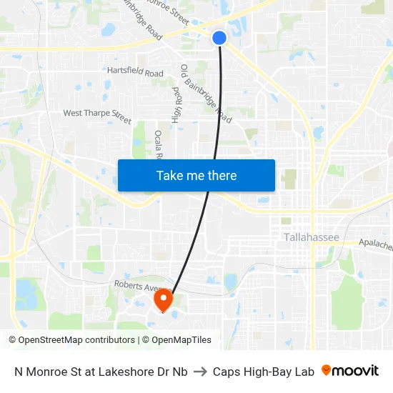 N Monroe St at Lakeshore Dr Nb to Caps High-Bay Lab map