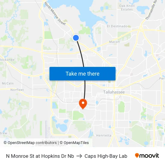 N Monroe St at Hopkins Dr Nb to Caps High-Bay Lab map
