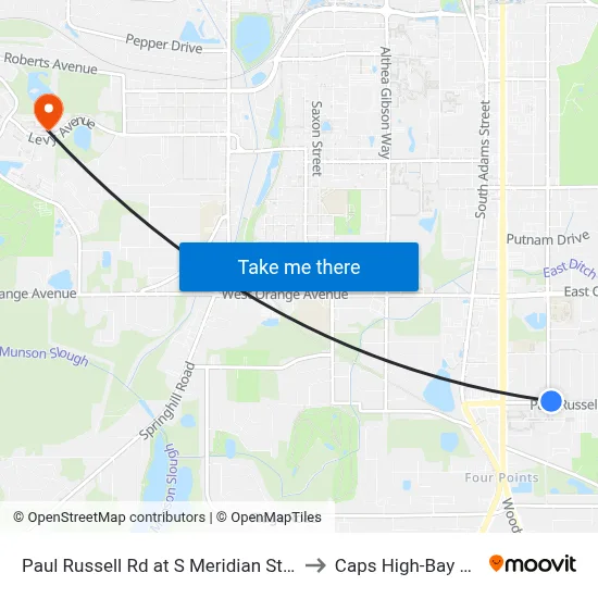 Paul Russell Rd at S Meridian St Wb to Caps High-Bay Lab map