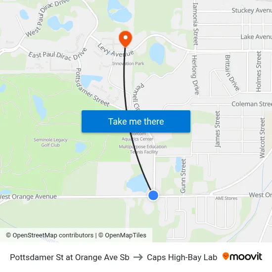 Pottsdamer St at Orange Ave Sb to Caps High-Bay Lab map