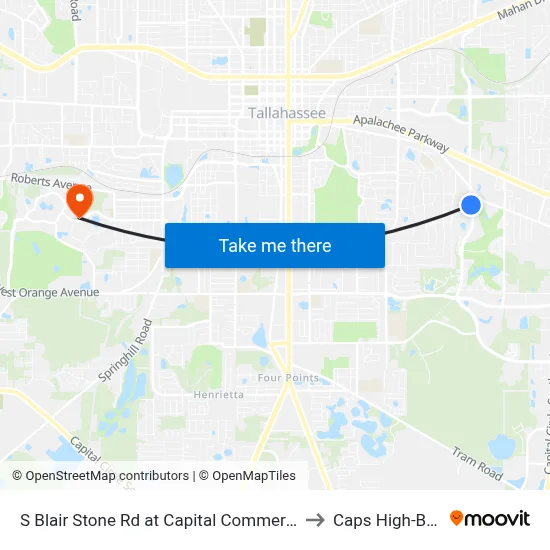 S Blair Stone Rd at Capital Commerce Center Nb to Caps High-Bay Lab map