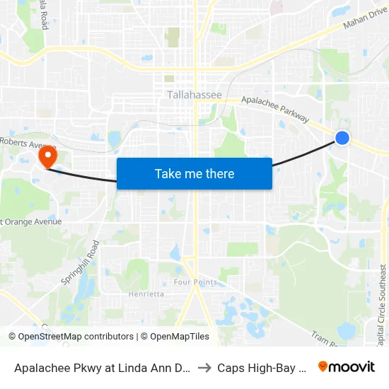 Apalachee Pkwy at Linda Ann Dr Eb to Caps High-Bay Lab map