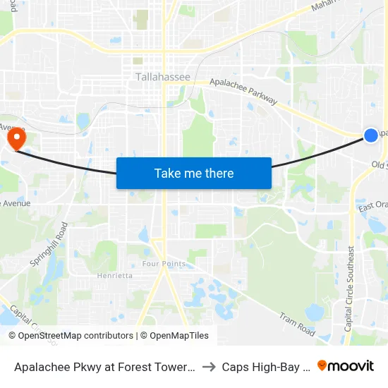 Apalachee Pkwy at Forest Tower Dr Eb to Caps High-Bay Lab map