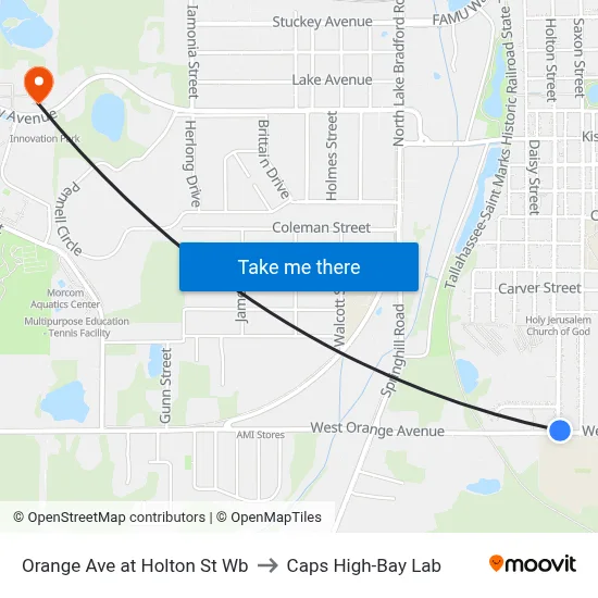 Orange Ave at Holton St Wb to Caps High-Bay Lab map