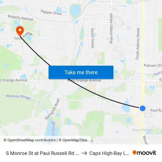S Monroe St at Paul Russell Rd Sb to Caps High-Bay Lab map