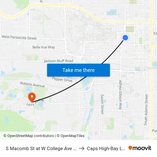 S Macomb St at W College Ave Nb to Caps High-Bay Lab map