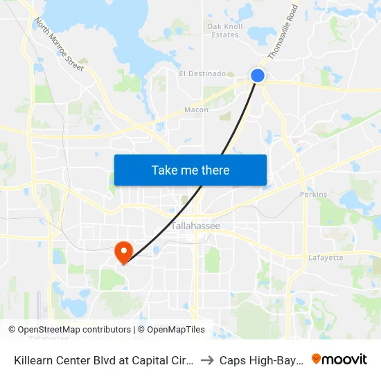 Killearn Center Blvd at Capital Cir NE Eb to Caps High-Bay Lab map