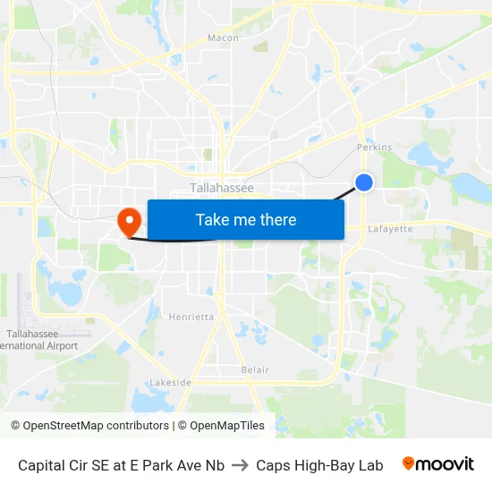 Capital Cir SE at E Park Ave Nb to Caps High-Bay Lab map