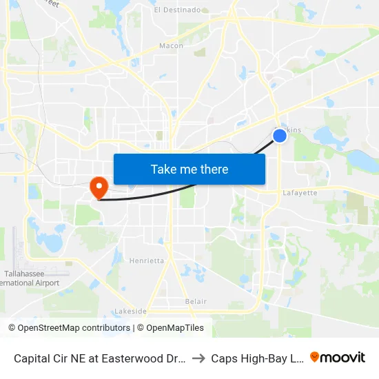 Capital Cir NE at Easterwood Dr Nb to Caps High-Bay Lab map