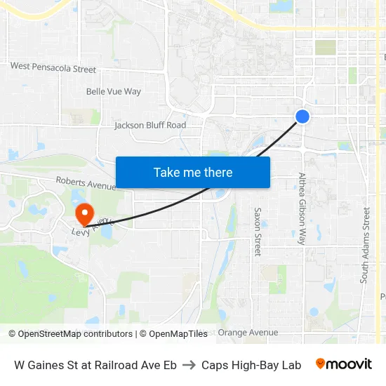 W Gaines St at Railroad Ave Eb to Caps High-Bay Lab map