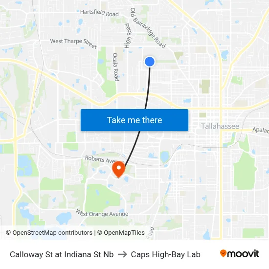 Calloway St at Indiana St Nb to Caps High-Bay Lab map