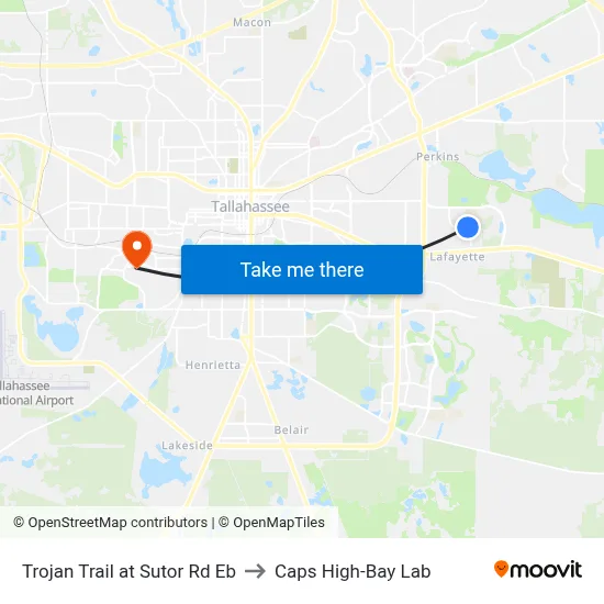 Trojan Trail at Sutor Rd Eb to Caps High-Bay Lab map