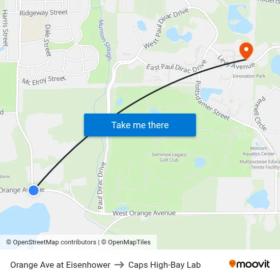 Orange Ave at Eisenhower to Caps High-Bay Lab map