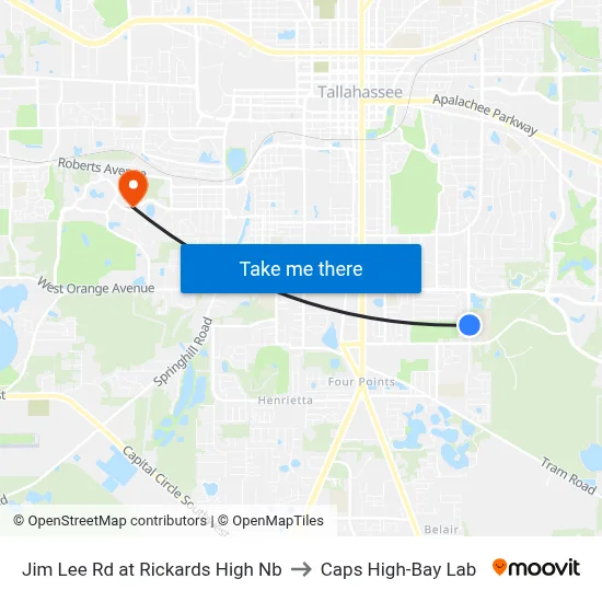 Jim Lee Rd at Rickards High Nb to Caps High-Bay Lab map