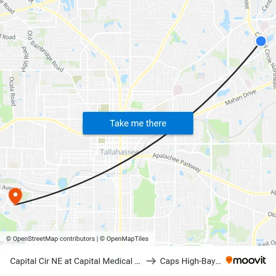 Capital Cir NE at Capital Medical Blvd Sb to Caps High-Bay Lab map
