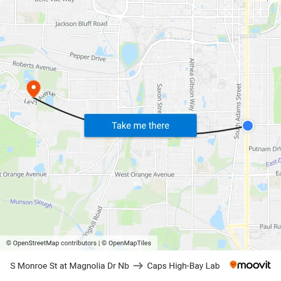 S Monroe St at Magnolia Dr Nb to Caps High-Bay Lab map
