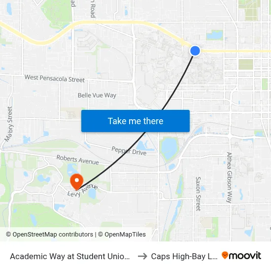 Academic Way at Student Union Eb to Caps High-Bay Lab map