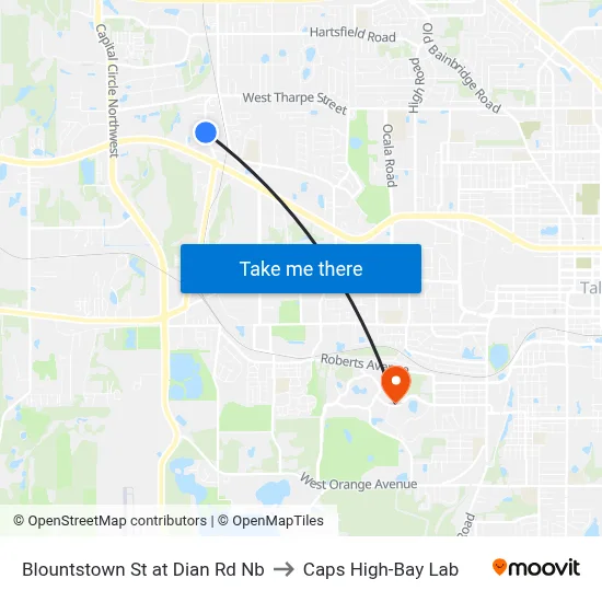 Blountstown St at Dian Rd Nb to Caps High-Bay Lab map