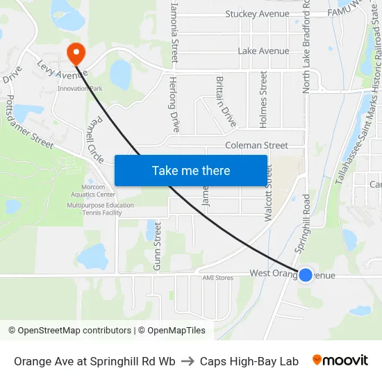 Orange Ave at Springhill Rd Wb to Caps High-Bay Lab map