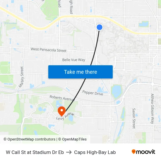 W Call St at Stadium Dr Eb to Caps High-Bay Lab map