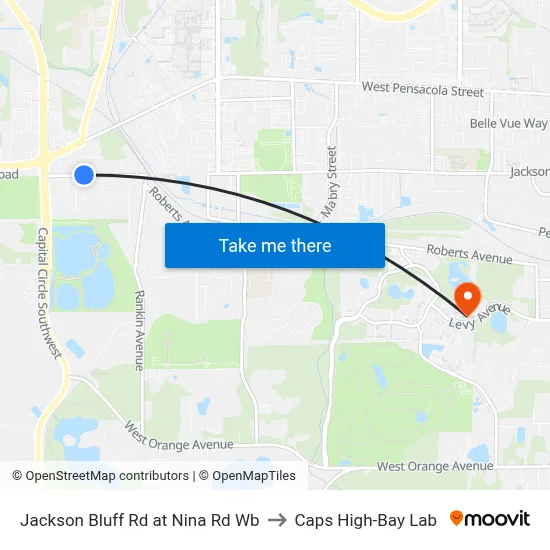 Jackson Bluff Rd at Nina Rd Wb to Caps High-Bay Lab map