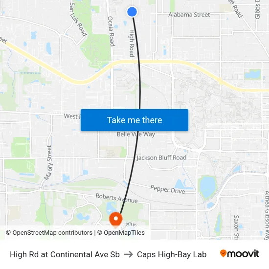 High Rd at Continental Ave Sb to Caps High-Bay Lab map