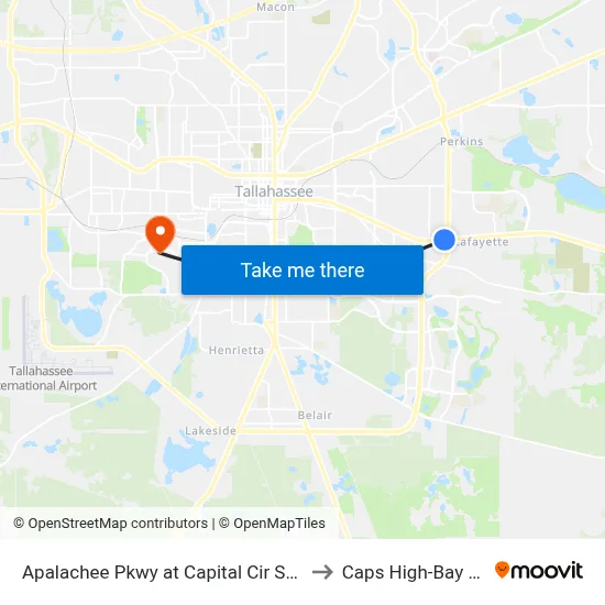Apalachee Pkwy at Capital Cir SE Wb to Caps High-Bay Lab map