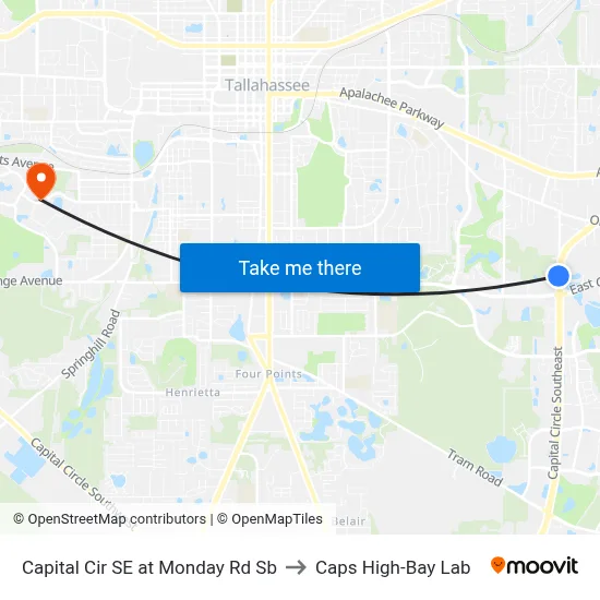 Capital Cir SE at Monday Rd Sb to Caps High-Bay Lab map