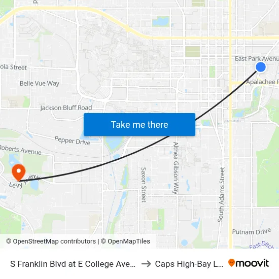 S Franklin Blvd at E College Ave Nb to Caps High-Bay Lab map