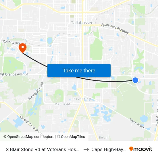 S Blair Stone Rd at Veterans Hospital Nb to Caps High-Bay Lab map