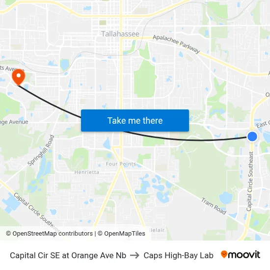 Capital Cir SE at Orange Ave Nb to Caps High-Bay Lab map