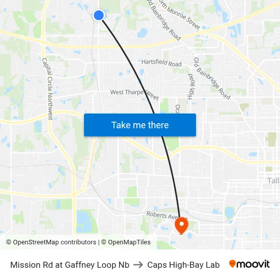 Mission Rd at Gaffney Loop Nb to Caps High-Bay Lab map