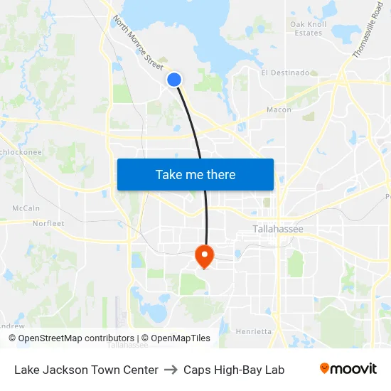 Lake Jackson Town Center to Caps High-Bay Lab map