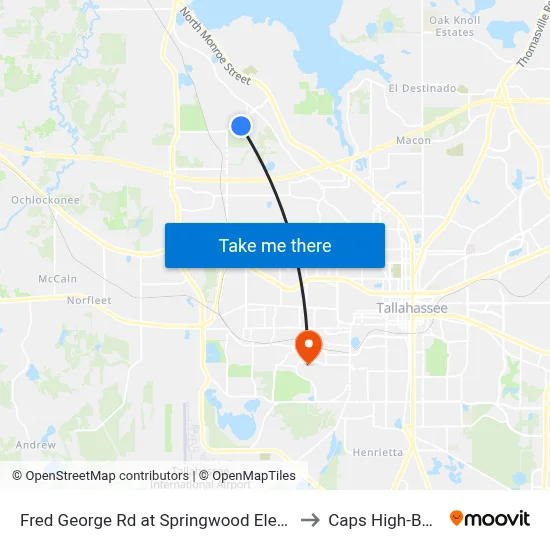 Fred George Rd at Springwood Elementary Sb to Caps High-Bay Lab map