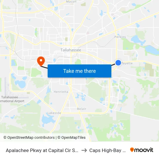 Apalachee Pkwy at Capital Cir SE Eb to Caps High-Bay Lab map