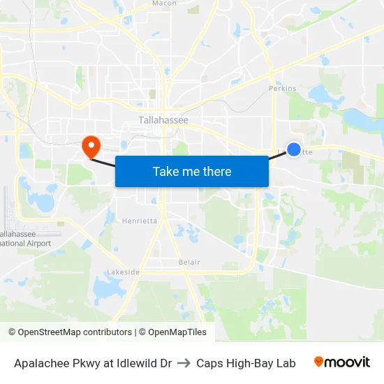 Apalachee Pkwy at Idlewild Dr to Caps High-Bay Lab map