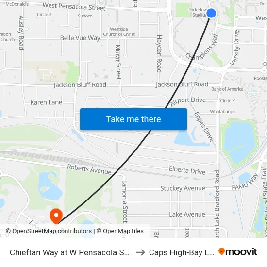 Chieftan Way at W Pensacola St Sb to Caps High-Bay Lab map