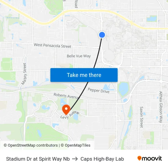 Stadium Dr at Spirit Way Nb to Caps High-Bay Lab map