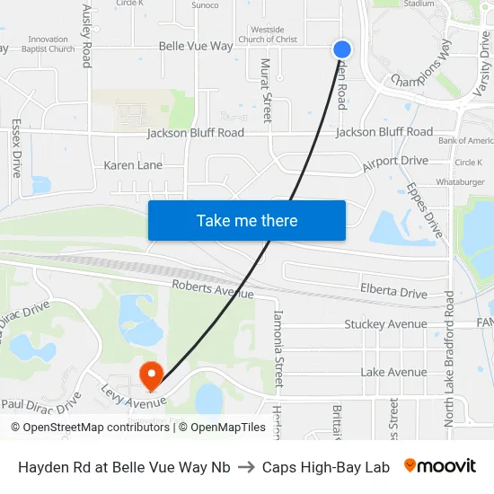 Hayden Rd at Belle Vue Way Nb to Caps High-Bay Lab map