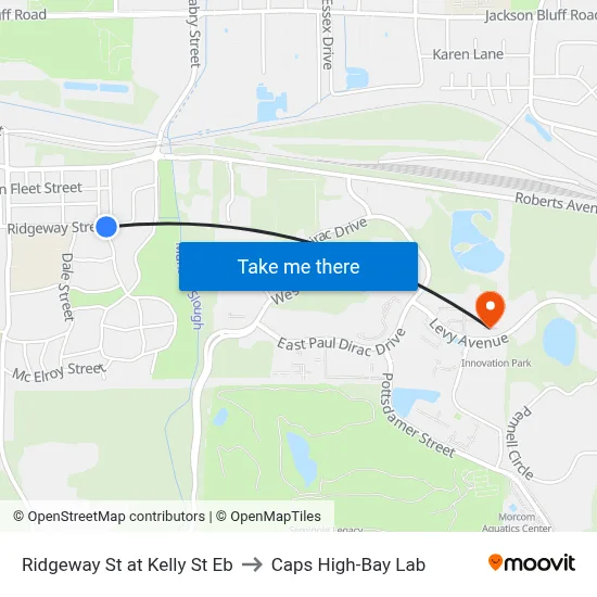 Ridgeway St at Kelly St Eb to Caps High-Bay Lab map
