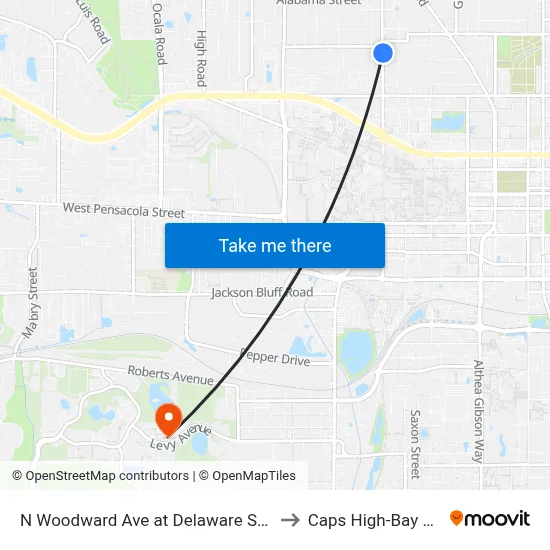 N Woodward Ave at Delaware St Nb to Caps High-Bay Lab map