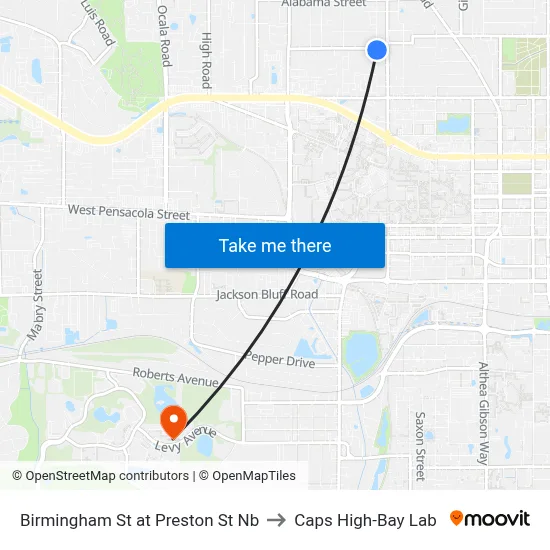 Birmingham St at Preston St Nb to Caps High-Bay Lab map