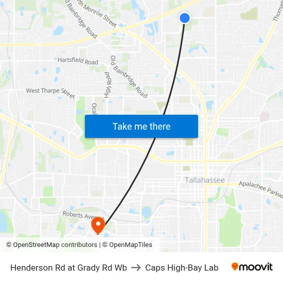 Henderson Rd at Grady Rd Wb to Caps High-Bay Lab map